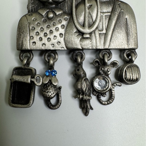 AJC Gothic Cat Brooch with Charms Farming Couple Silver Pewter Pin Vintage - Picture 2 of 10
